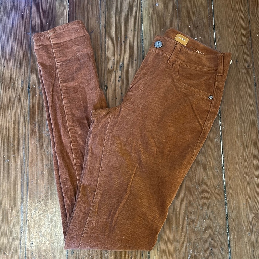 Pilcro and the Letterpress Anthropologie Corduroy Skinny Pants in Rust